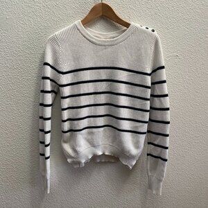 Lovers + Friends Crew Sweater White Black Striped Open Back Small Medium